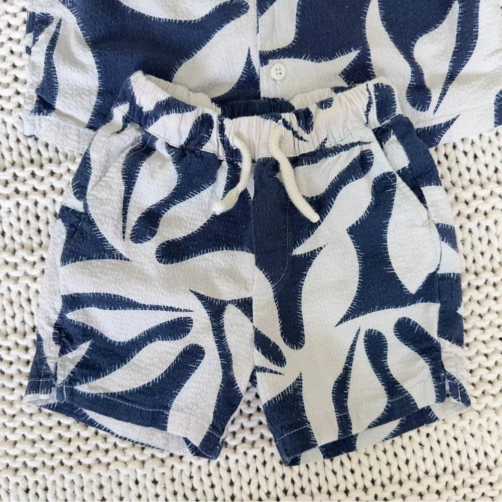 Zara Tropical Navy Blue Print Shirt and Shorts Toddler Set Size 2T